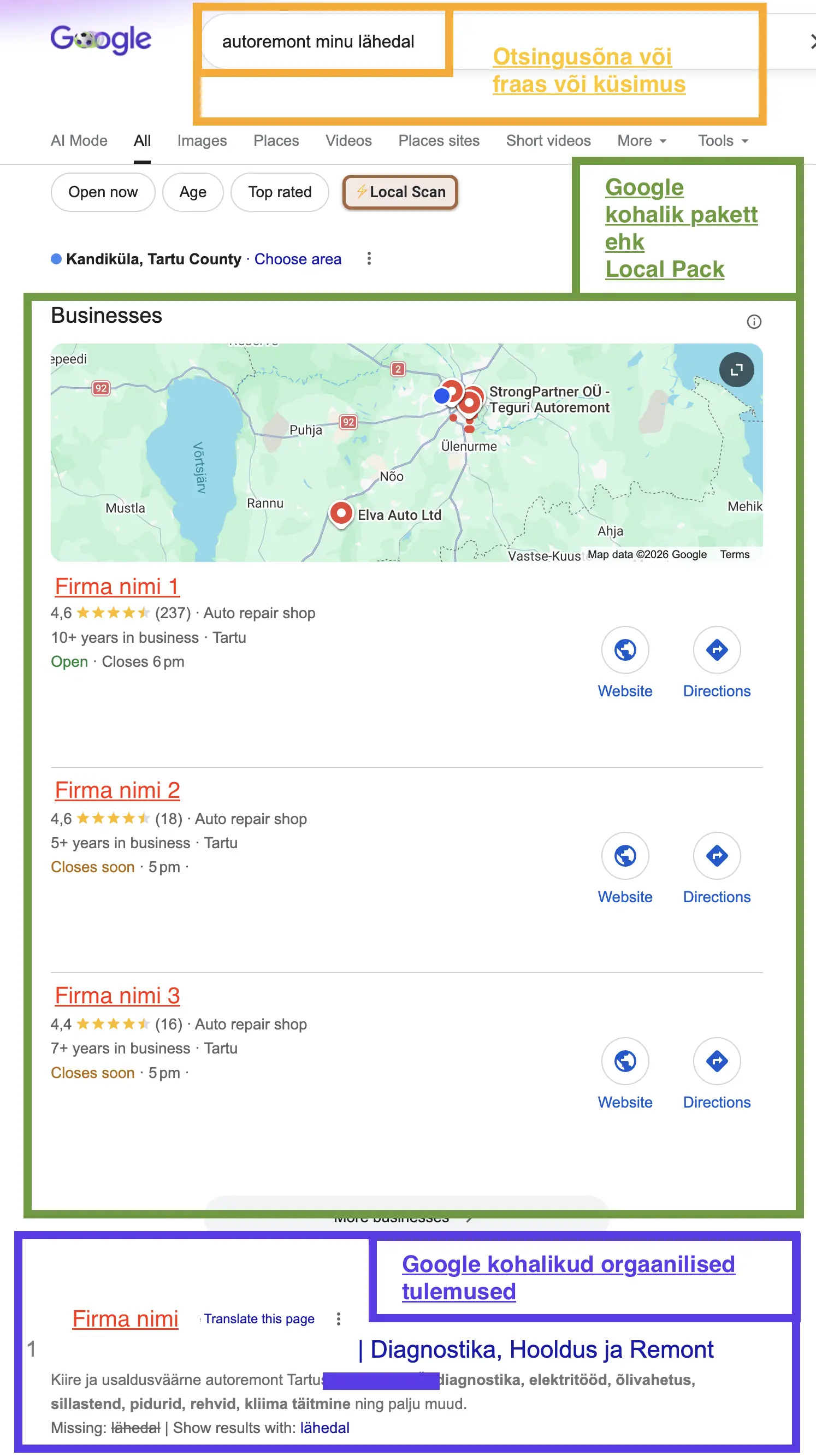 Google'i kaardipakk ehk kohalikud kaarditulemused