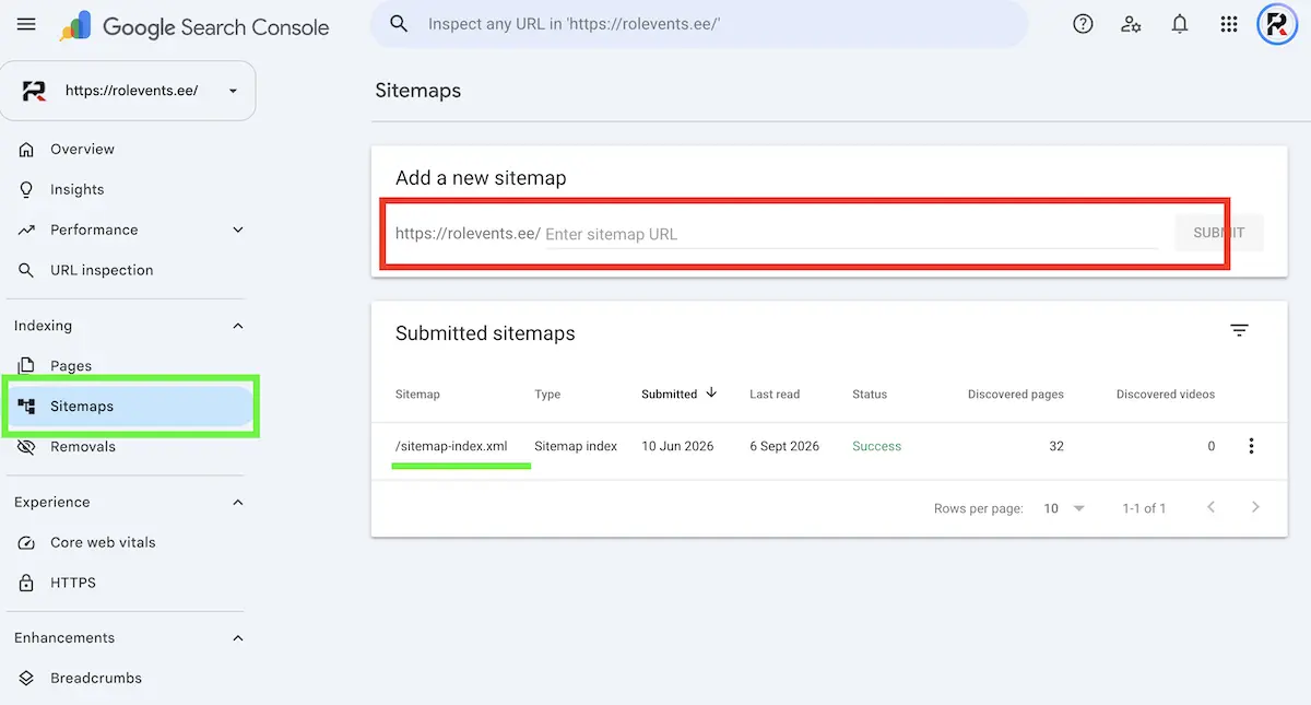 XML-saidikaardi esitamine Search Console'is