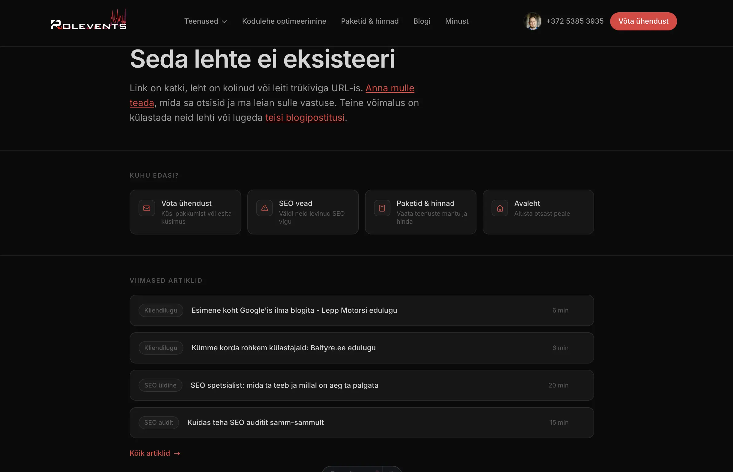 Õigesti kujundatud 404-veateate leht