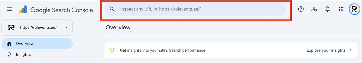 URL-i kontrolli tööriist (URL Inspection) Search Console'is