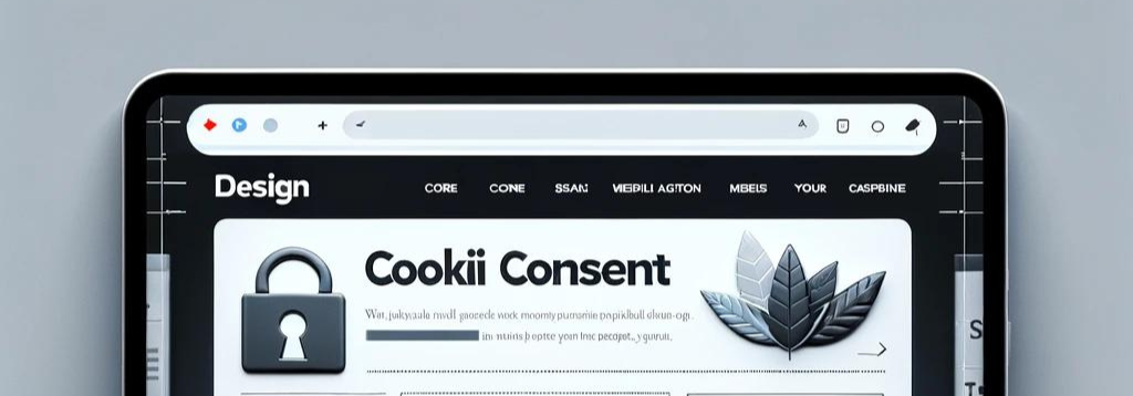 AI genereeritud visuaal, milline võiks välja näha küpsiste bänner. Paistab üle veebibrauseri olev bänner, millel peal tabalukk ja kiri "Cookii Consent" ja veel veidi seosetut teksti. 